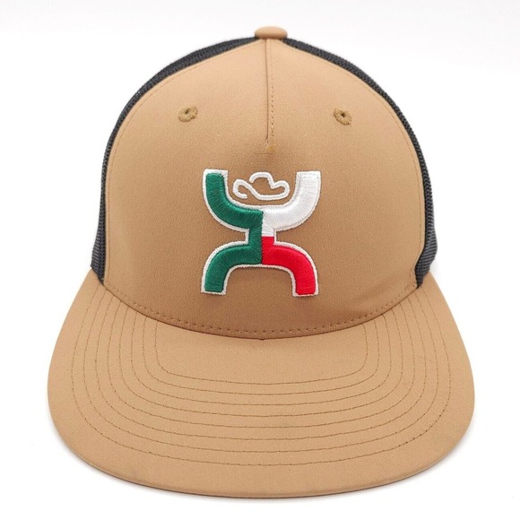 Hooey Snapback Mesh Trucker Hat Boquillas Tan Black Mexican Mexico Flag Logo Cap - Picture 2 of 8